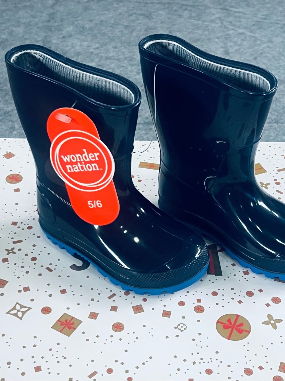 wonder nation Kids Black Rain Boots with Blue Outsoles